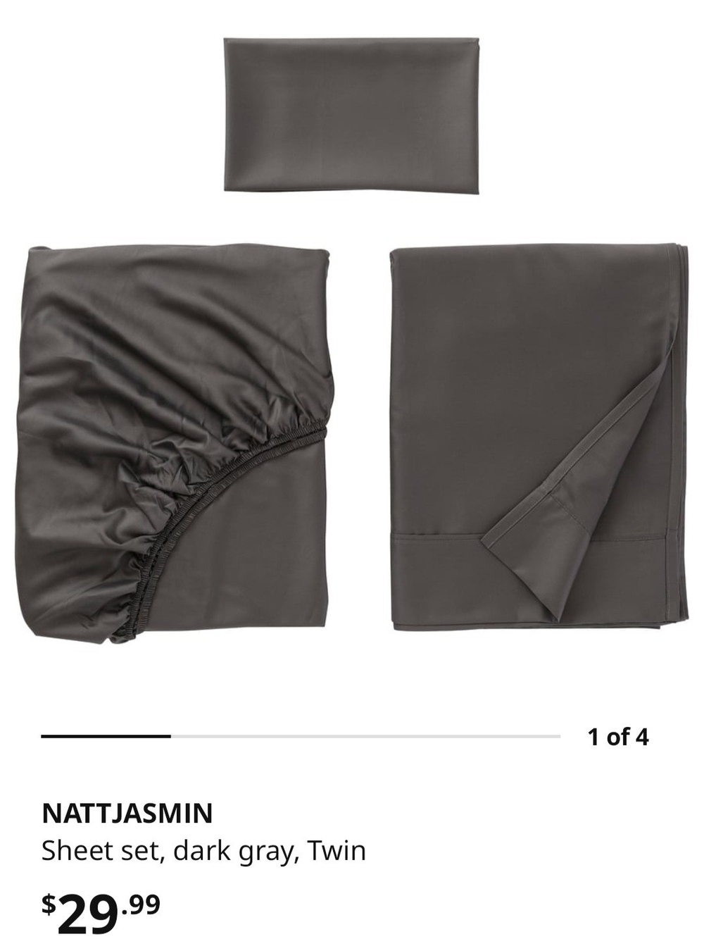 IKEA NATTJASMIN Dark Gray Sheet Sets (2 New)